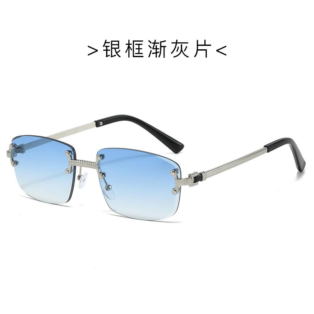 Bezramkowe Kwadratowe Okulary Przeciwsłoneczne z Kolorową Powłoką Dla Mężczyzn, Spersonalizowane Okulary z Giętymi Zausznikami w Kolorze Gradientowym Chroniące Przed Słońcem i Promieniowaniem UV.