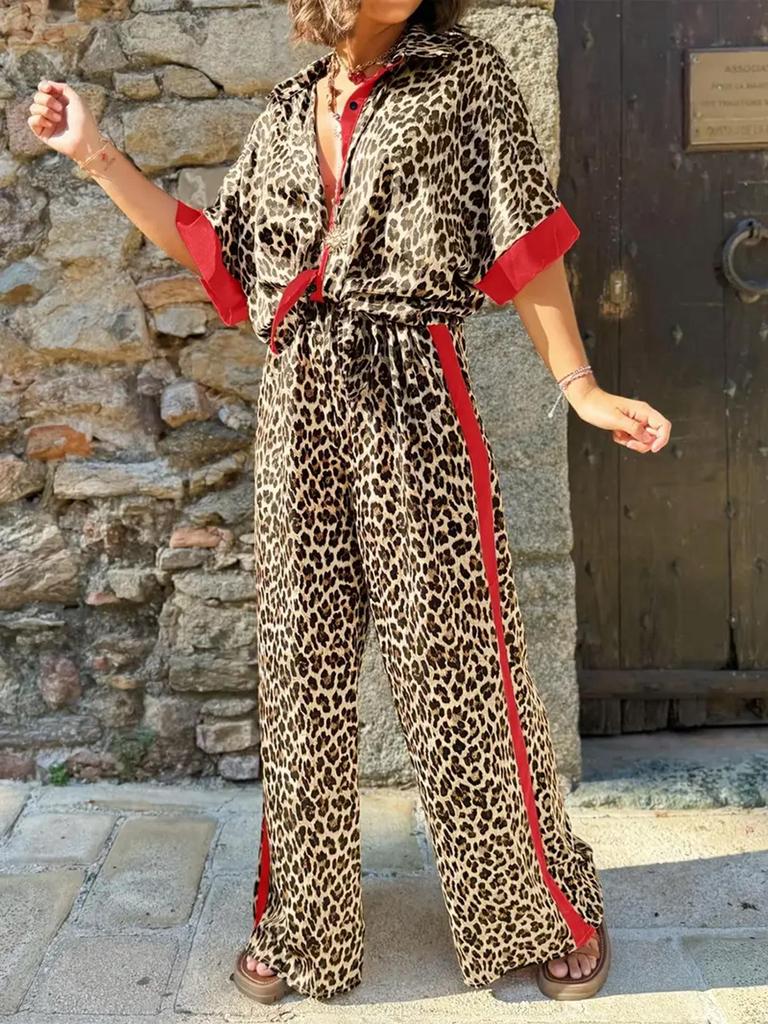 European & American Women's Fashion Leopard Print Luxury Two-Piece Set
