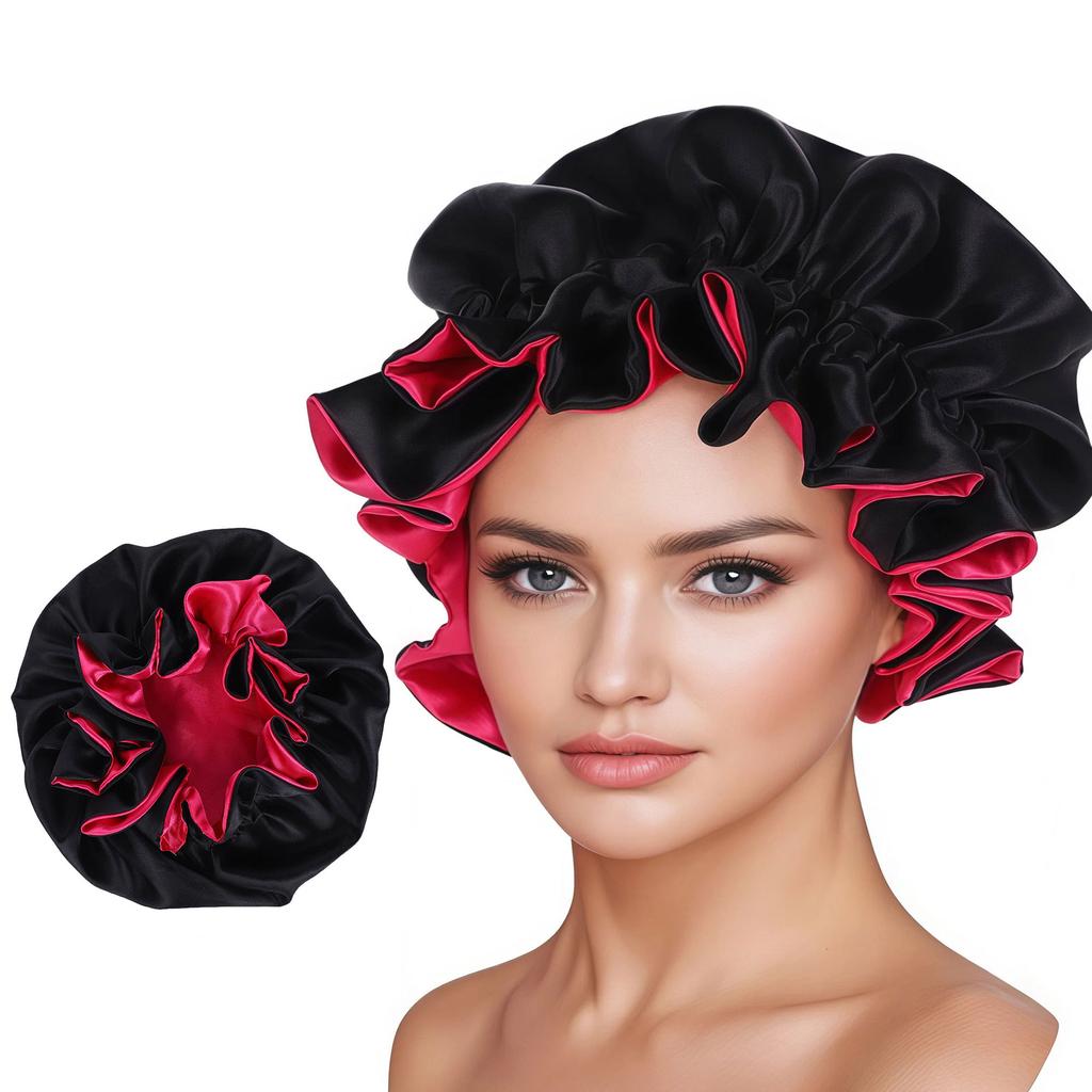 1pc Two Tone Satin Hat Silk Bonnet for Sleeping Satin Bonnets Double Layer Reversible Hair Cap Bonnet for Women Long Curly Braid