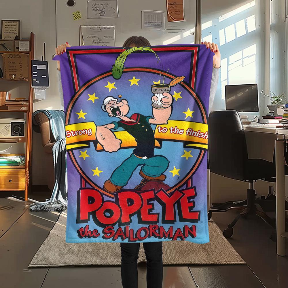 1PC Popeye Print Flannel Blanket, High quality Comfortable for All Seasons, Home Decor, Warmth and Comfort, Perfect for Christmas Gifts
