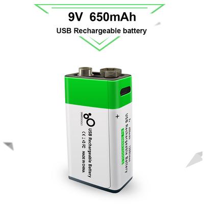 Batería recargable de litio de 9 V, 650mAh, carga USB, batería cuadrada de iones de litio de 9 V para juguete, Control remoto, micrófono multímetro KTV
