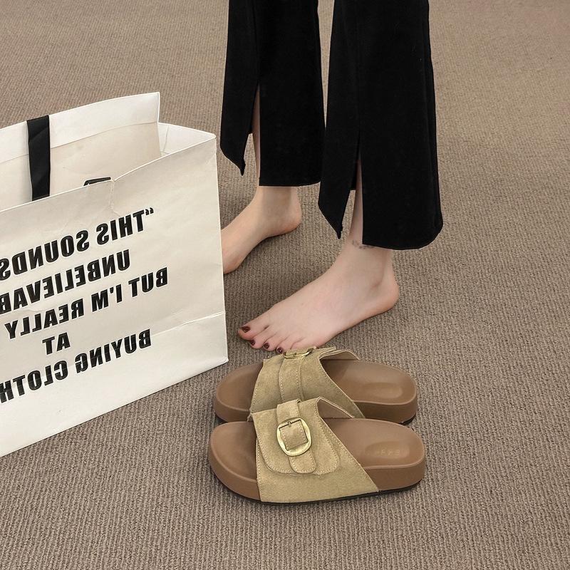 New platform women's summer wear half slippers with Boken cool slippers seaside vacation beach shoes