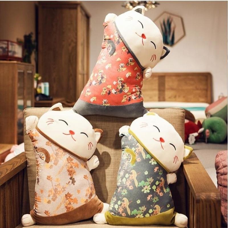 Cartoon Japanische Glückskatze Plüschtier Niedliches Tier Katzen Stoffkissen Kissen Geburtstagsgeschenk für Kinder Freundin