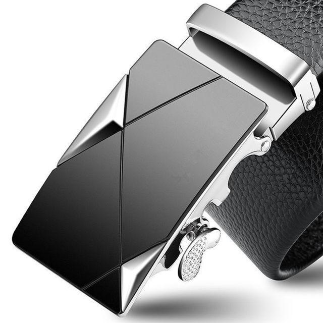 Genuine Leather Men's Simple Belt Fashion Designer Business New Belt Jaguar Pattern Decorative Alloy Automatic Buckle