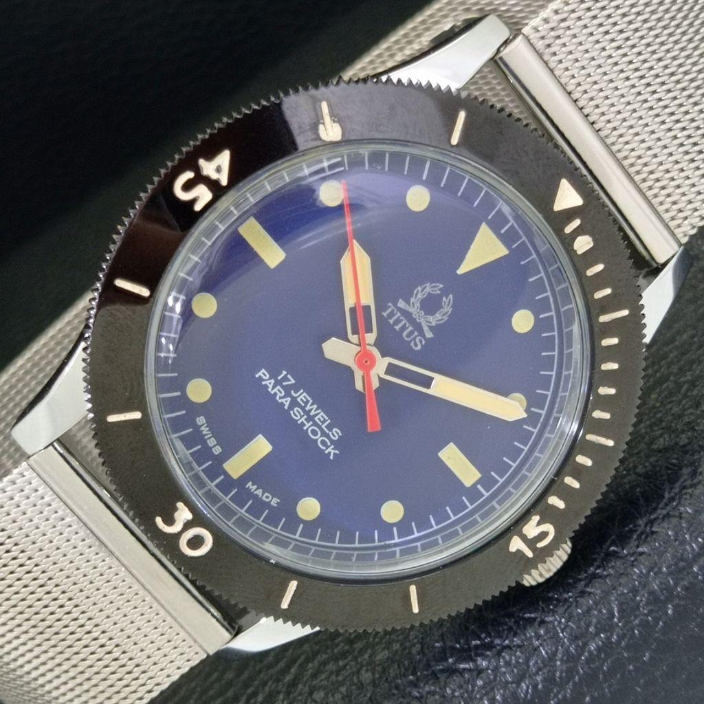 

SWISS VINTAGE TITUS HAND-WINDING MENS TURNABLE BEZEL BLUE DIAL WATCH a700025-5 R201-a700025