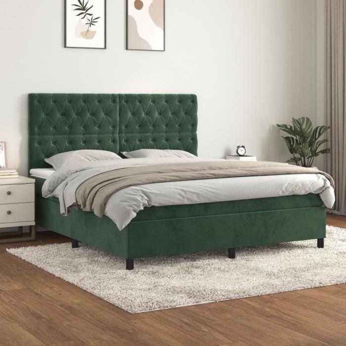 3143214 vidaXL Lit à sommier tapissier et matelas Vert foncé 160x200cm Velours