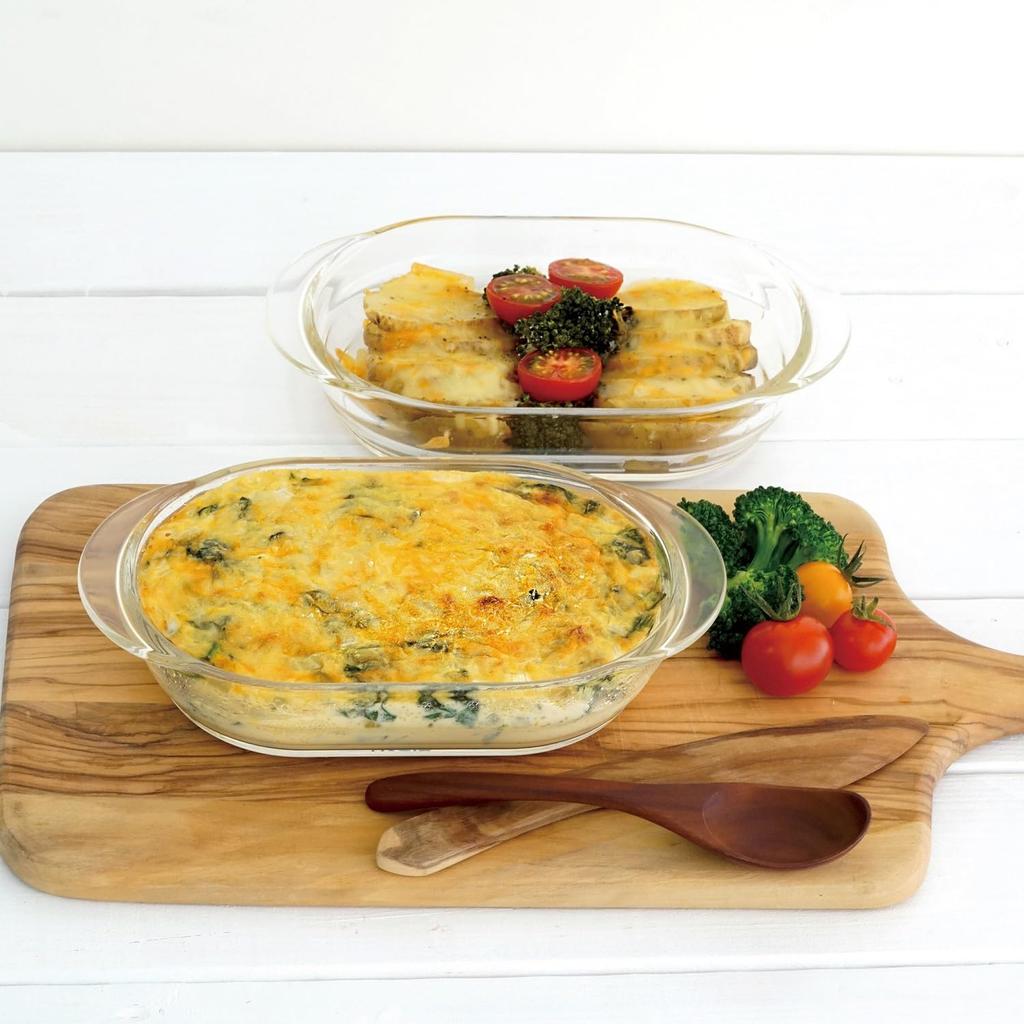 HARIO Glass Gratin Set of Made in Heat-Resistant Dish, 2, Japan, HGZO-1812