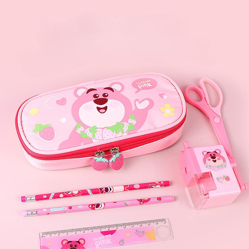 

High Beauty Детская многофункциональная симпатичная сумка для хранения канцелярских принадлежностей с клубничным мишкой