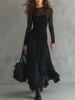 Sleek Black Mesh Long Sleeve Dress - Sexy & Elegant European & American Style