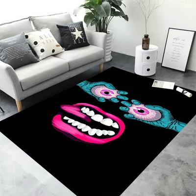 3D HD Druck Neon Graffiti Gedruckter Teppich Rutschfester Teppich Schwarz Heimdekor Teppich für Wohnzimmer Schlafzimmer Esszimmer Büro Geschenk