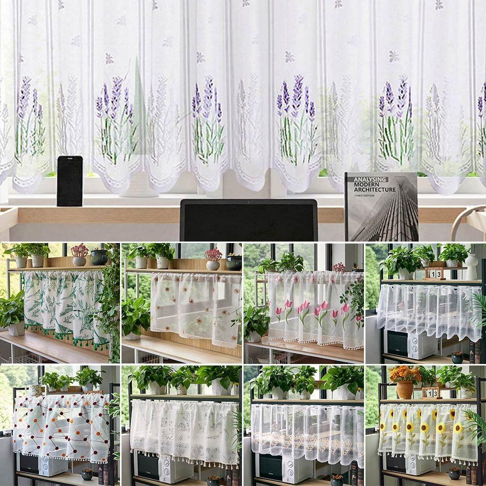 

Multifunctional Half Window Sheer Curtains Embroidered Rod Pocket Voile Drapes 5