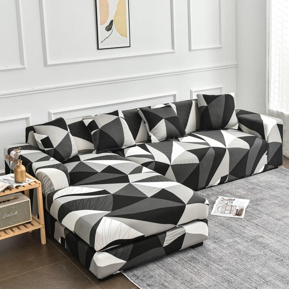 Geometric Printed Couch Cover Sofa Cover Elastic Slipcovers for Pets Chaselong Protector L Shape Anti-dust Machine Washable 1PC