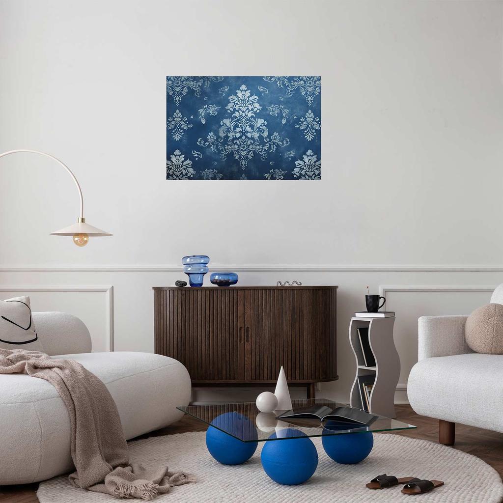 Plakat - Retro Ornament W Przetartych Błękitach