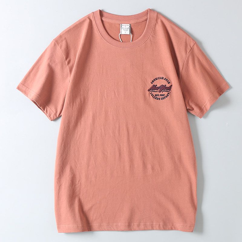 Foreign Trade Surplus Cotton Washed Carbon Brushed Summer Men's Sports Casual Round Neck Solid Color Embroidered Short-Sleeve T-Shirt