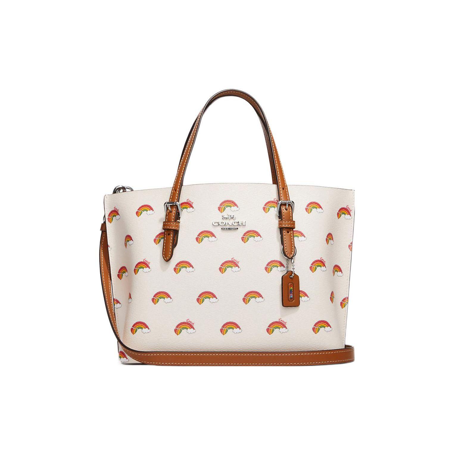 

Coach Mollie Letter Logo Rainbow Pattern Print Zipper Closure Canvas With Leather Tote Bag Shopping Handbag Shoulder Crossbody Bag 25 CK373-SVCAH Gift Box Set (Basic Set+Yellow Box)