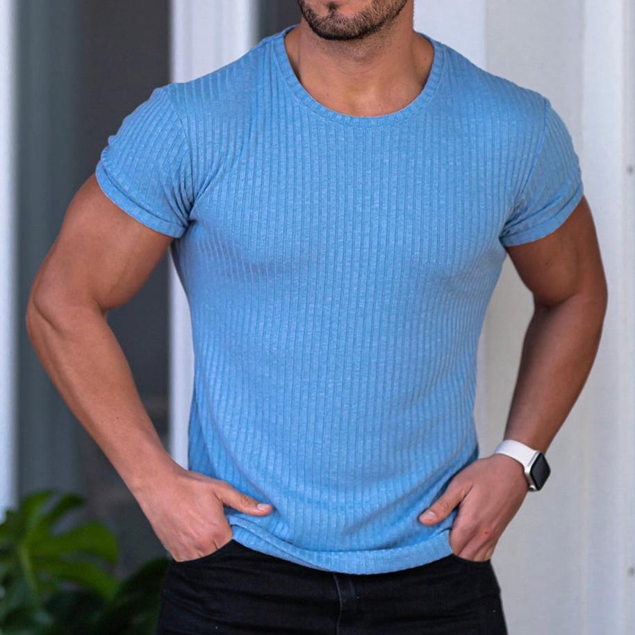 Men's Summer Sports Stand-Up Collar Striped T-Shirt