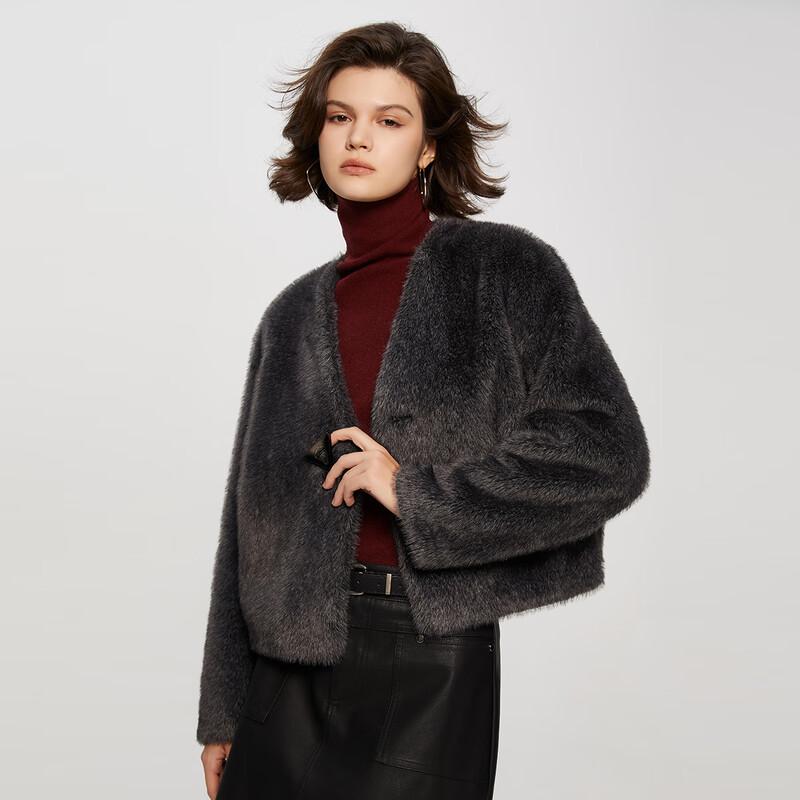 TaTu Women's Winter V-Neck Plush Long Sleeve Short Coat