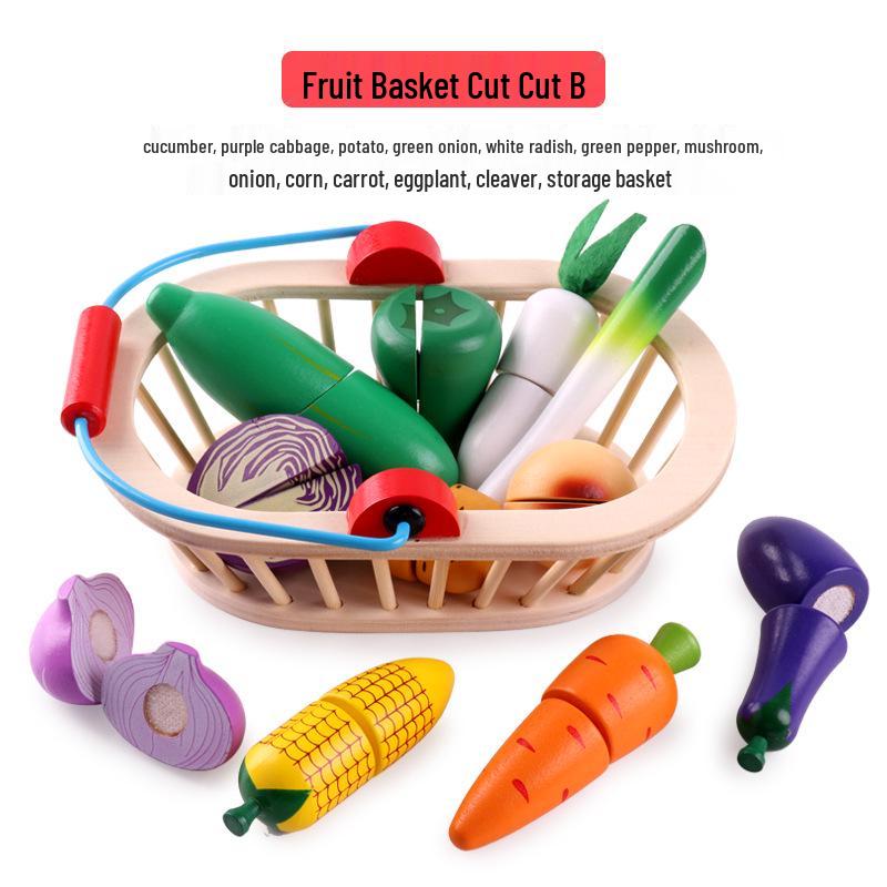 Wooden Play Kitchen Set: Cutable Fruits & Vegetables for Kids