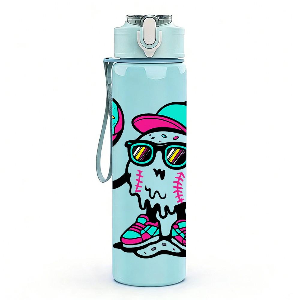 1PC Skateboard Puppy Cartoon Kid Pattern 750ml Color Plastic Sports Water Bottle Leakproof Flip Straw Lid Suitable for Sports Office Home Use