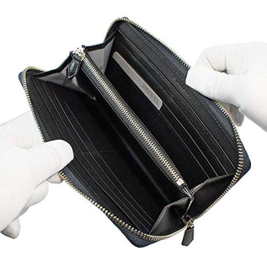 Inden-ya Inden Wallet, Long Wallet, Y-Shaped, Round Zipper, Deerskin Leather, Black with Black Lacquer, Dragonfly Pattern, 2111-01-008