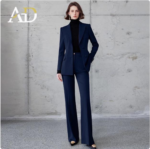 AD Gold Brown Wool Herringbone Suit: Autumn/Winter Formal Blazer & Wide-Leg Trousers