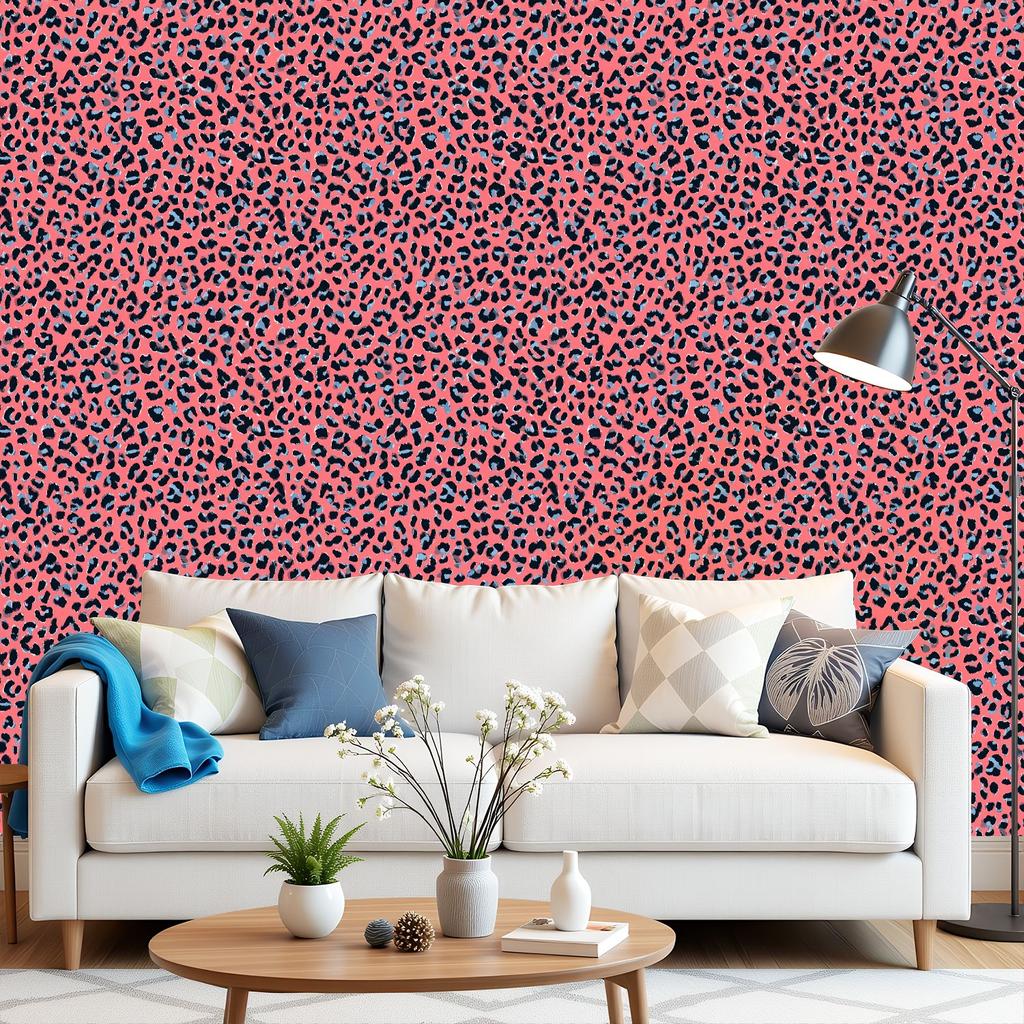 Pink Black Leopard Blue Wallpaper 22.83"X118" Waterproof Wallpaper for Living Room/Bedroom/Bathroom PVC Wall Sticker