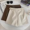 Autumn 2024 High-Waist PU Leather Shorts - Korean Style Casual Wide-Leg Fashion
