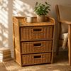 Woven Rattan Storage Cabinet Slim Legs Nightstand Space-Saving