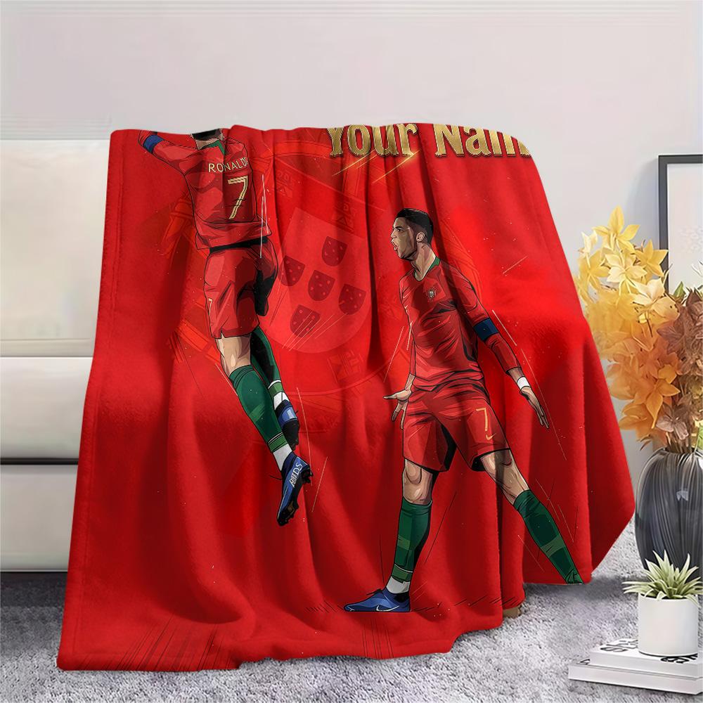 1PC Custom Name CR7 Patterned Flannel Blanket Suitable For All Seasons for Home Decor Warmth and Comfort Gifts Holiday Present -HE122