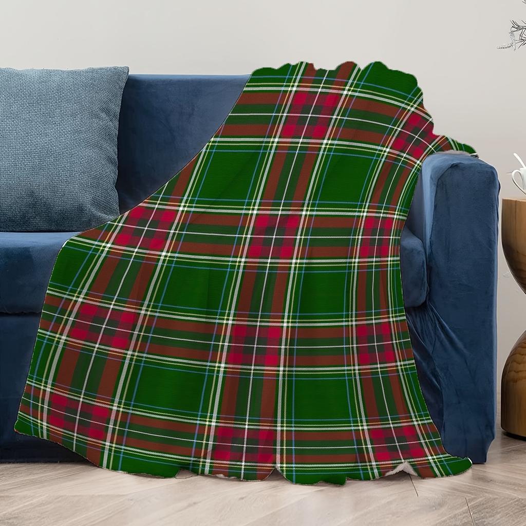 1 Stück Weihnachts-Karo-Kuscheldecke, Grün & Rot Tartan-Design, Gemütliche Feiertagsdekoration für Zuhause, Sofa, Weiche Decke für Weihnachten