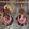 Vintage Bohemian Multi Layer Leopard Print Hollowed Out Leather Earrings for Women Daily Accessory Gifts