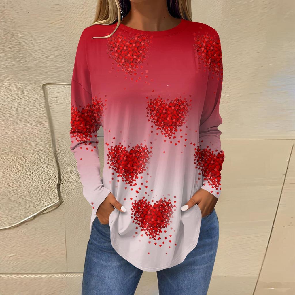 Women's Fashion Loose Round Neck Printed Long Sleeve T-Shirt Top