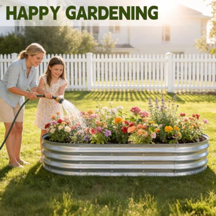 Galvanized Raised Garden Bed Outdoor Large Oval Metal Planter Box for Vegetables Fruits Flowers Silver 2Pcs 6x3x1ft