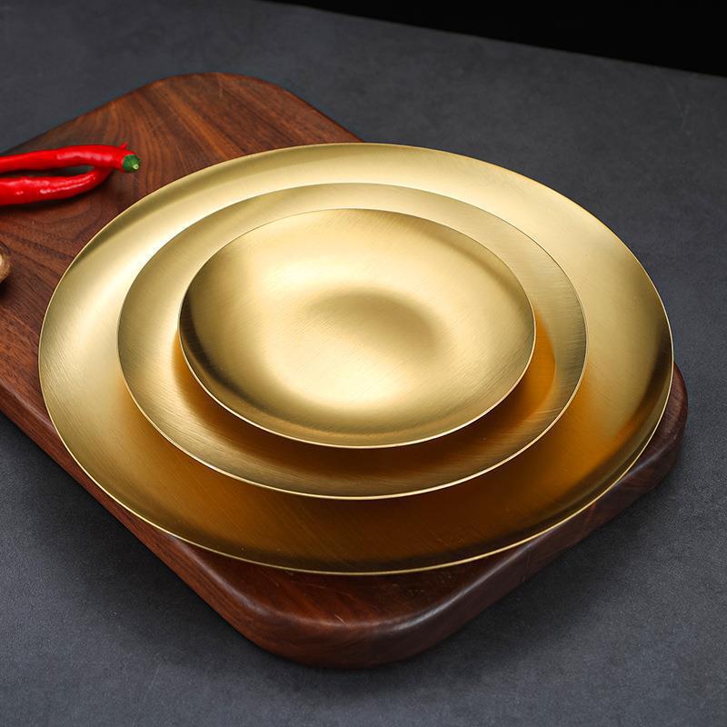 Korean Stainless Steel BBQ Gold Cutlery Round Plate