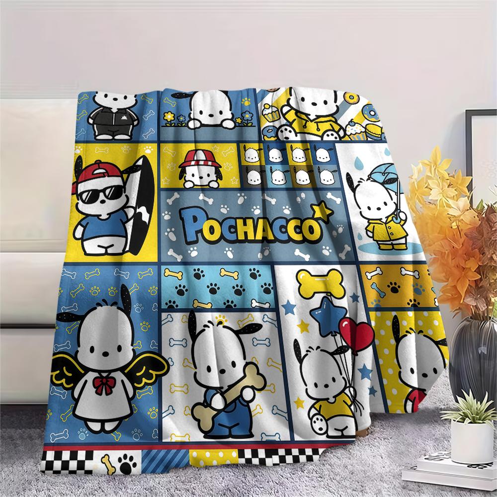 1PC Sanrio Puzzle Print Flannel Blanket, High quality All Seasons, Home Decor, Warmth and Comfort, Perfect for Christmas Gifts