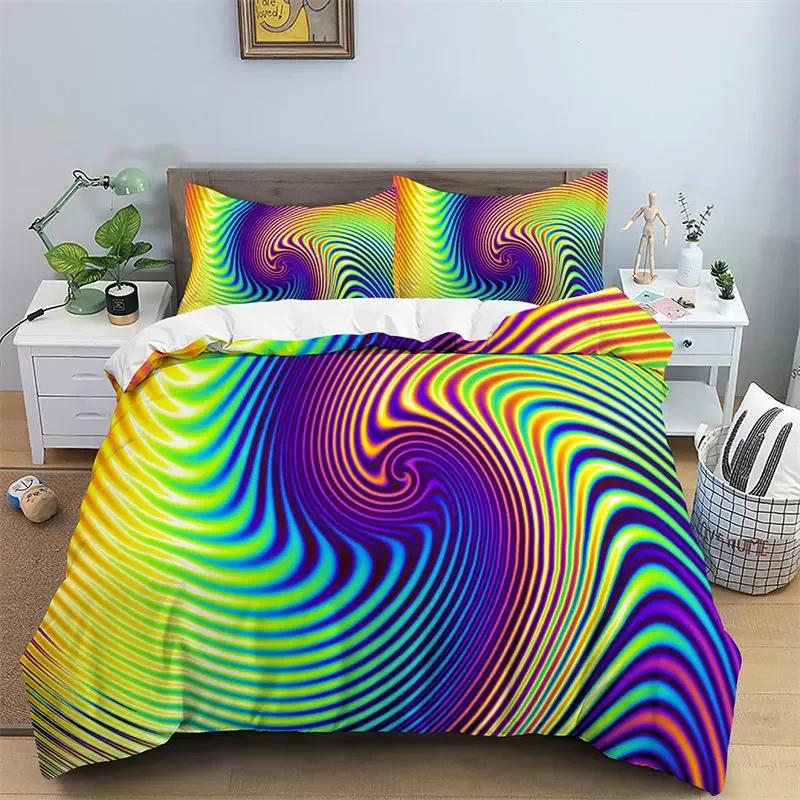 Psychedelic Swirl Soft Duvet Cover Abstract Geometric Beding Set Microfiber Twin King Comfortable Quilt Cover With Pilowcases For Children Kids Adult