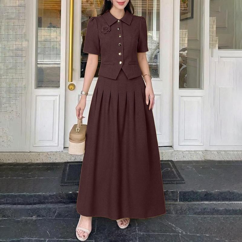 ZANZEA Women Short Sleeve Blouse and Long Skirts Summer Two Piece Suit Sets