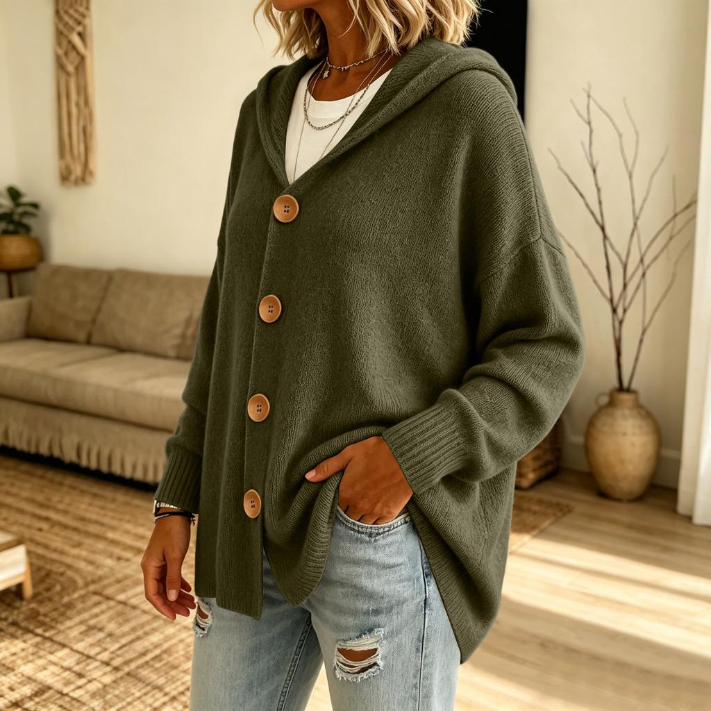 Cardigan a Maglia con Cappuccio da Donna Giacca Maglione Colore Casuale Manica Lunga per Autunno Inverno