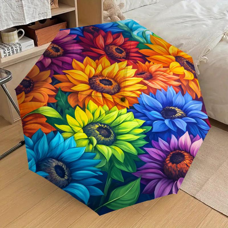 1pc Colorful Sunflowers Garden Artwork Umbrella with Plastic Handle,Suitable for All Seasons Home Travel Outdoor UmbrellaDD1478
