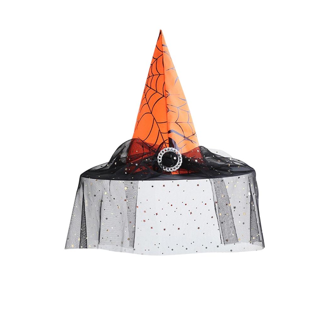 Women's Witch Hat with and Tulle for Halloween Costume Party, Adult Dress-Up Accessory