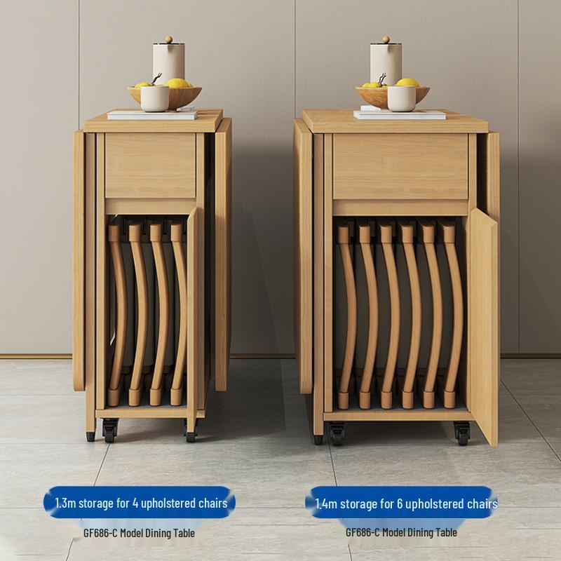 Zhigong Solid Wood Folding Dining Table and Chair Set for Apartments - Multifunctional, Movable Home Furniture