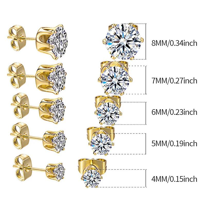 

5Pair/Set 4/5/6/7/8mm Fashion Crystal Earrings for Women Gold & Copper Color Zircon Ear Piercing Stud Zircon Accessories золотой