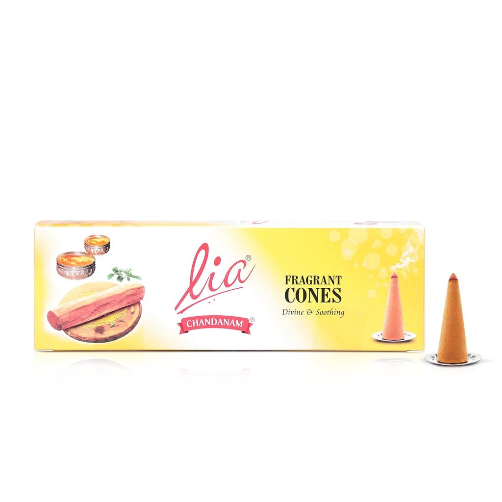 Cycle Pure Lia Chandanam Conuri Dhoop Parfumate Uscate Pachet de 1 cu Suport Gratuit pentru Puja, Meditație, Rituri 64N