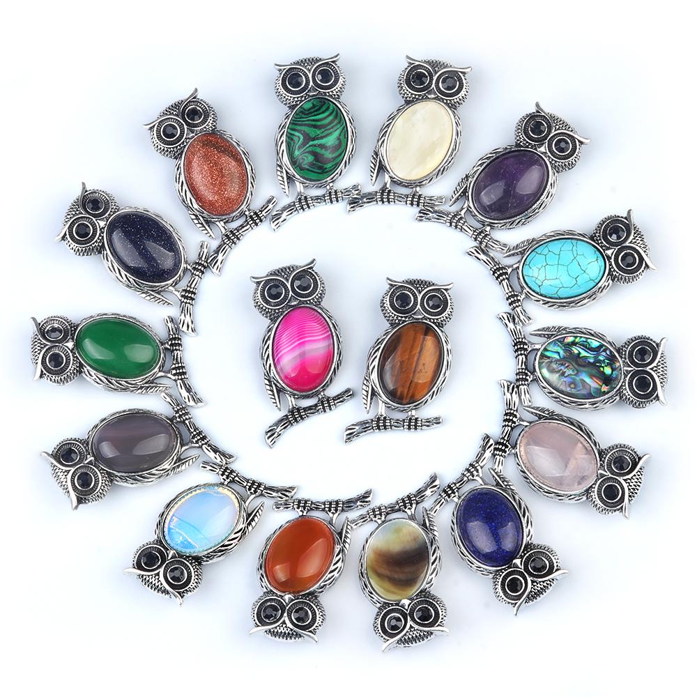 1Pc, Halloween Owl Shape Reiki Healing Crystal Pendant Brooch Pin, Unique Dual Purpose Design, for DIY Unisex Necklace Accessories or Hanging Clothes