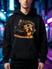 Men'S Black Pullover Hoodie with Music Playing Dachshund Print Loose Fit Street Style with Kangaroo Pocket Outdoor Sports & Daily
