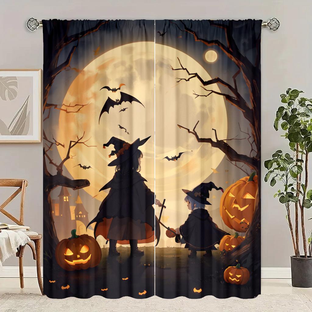 2 pieces - Halloween - Printed curtain - Polyester material - suitable for bedroom, living room, study private curtain
