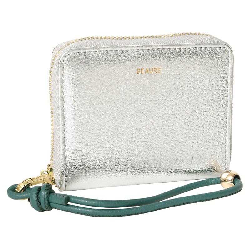 

[BEAURE] [Vuret] B-24096 genuine leather short wallet round zipper mini wallet bi-fold with hand strap ladies silver
