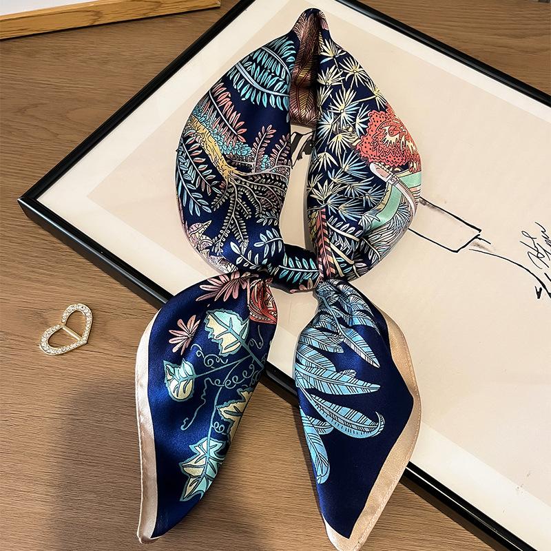 Spring new tropical botanical garden silk scarf women s fashion elegant light luxury mulberry silk scarf versatile 70 square scarf 66