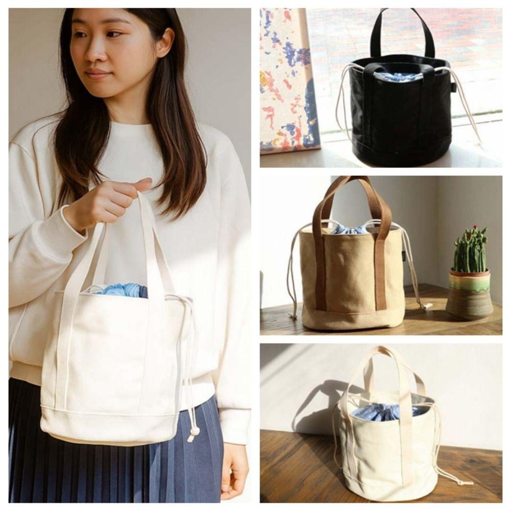 

Large Capacity Drawstring Lunch Handbag Canvas Handheld Insulated Bag Camping чорний