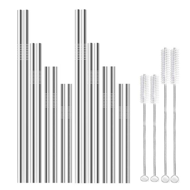 

4 размера многоразовые трубочки для питья, трубочки из нержавеющей стали, длинные короткие металлические трубочки, набор с 4 щеточками для барной вечеринки, детская посуда для напитков